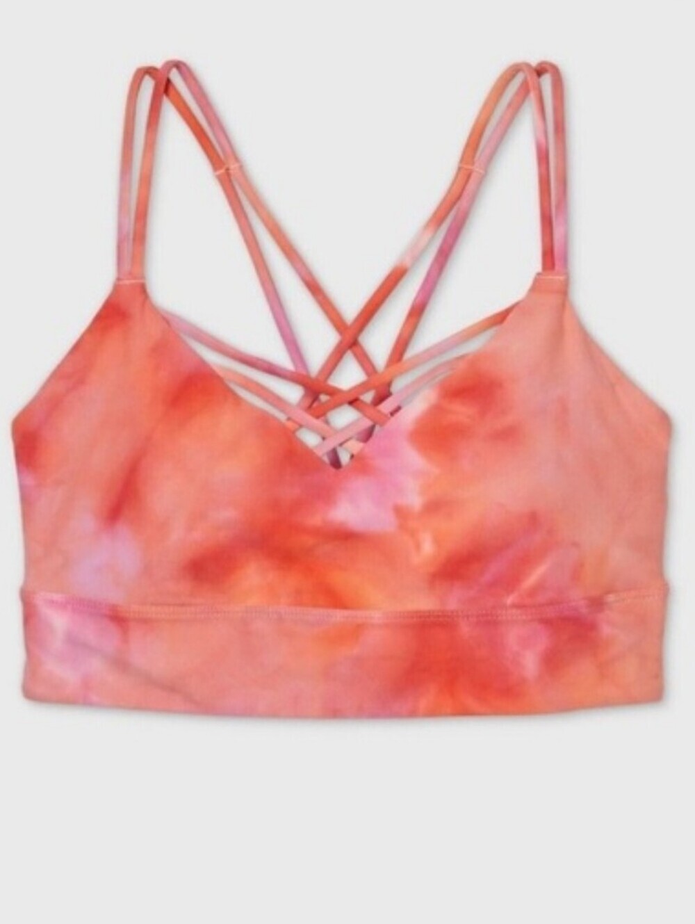 JoyLab Tie-Dye Strappy Sports Bra Pink-Orange Medium